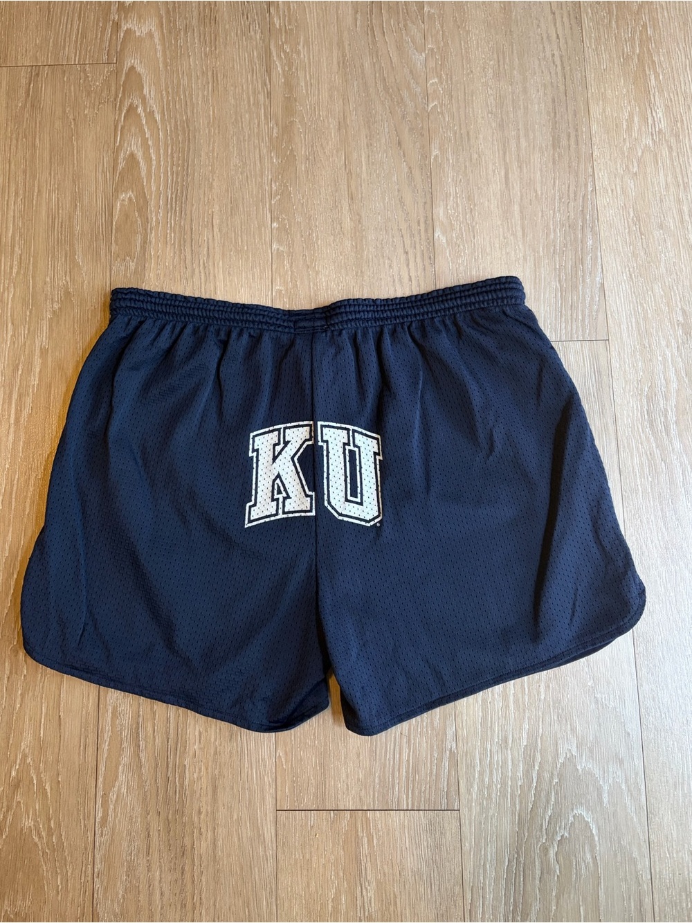 “KU” Champion Navy Blue Athletic Mesh Shorts w/ KU Logo on Back